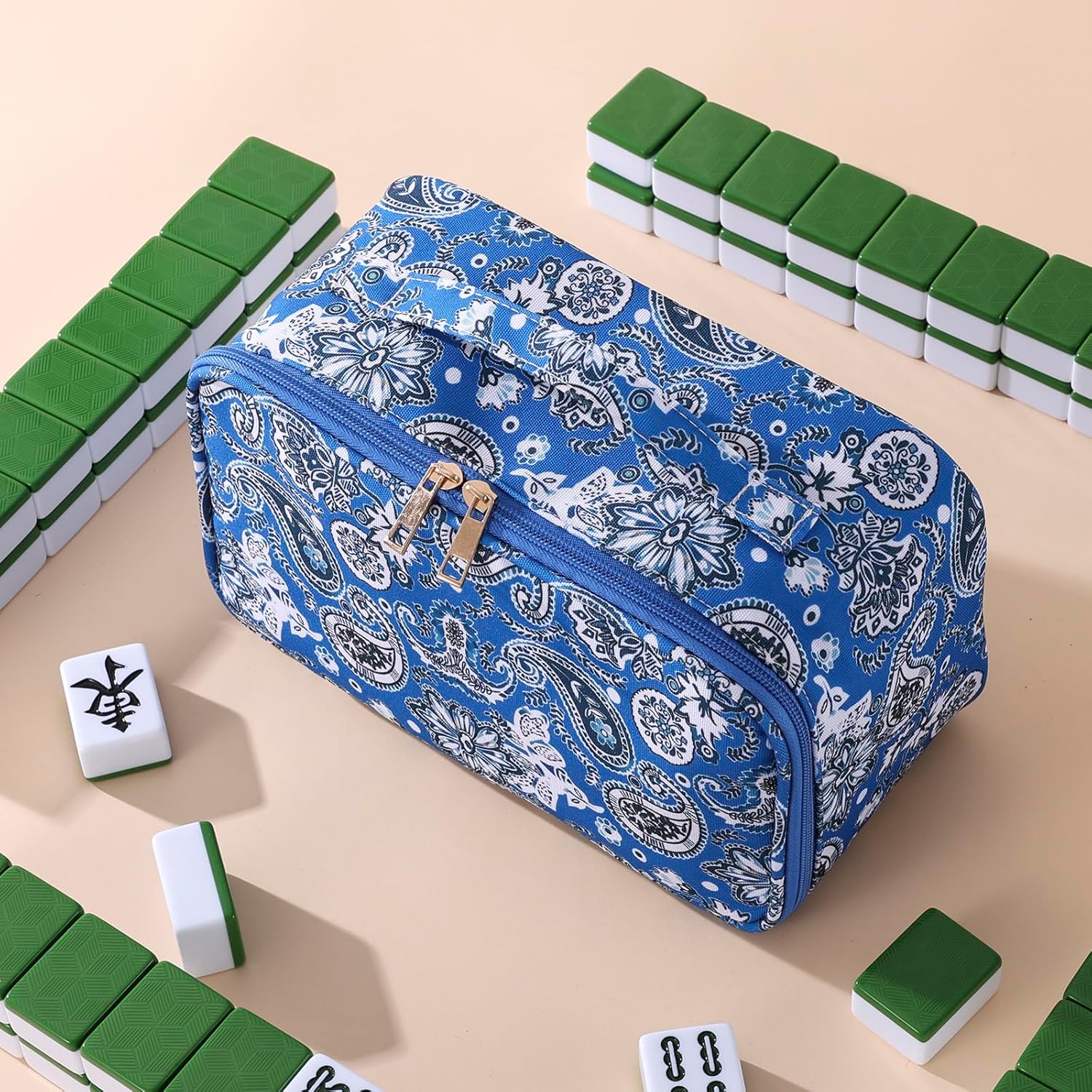 American Mahjong Tile Bag Flower Printed Empty Mahjong Case Zippered Storage Tile Holder Bag(Case Only)