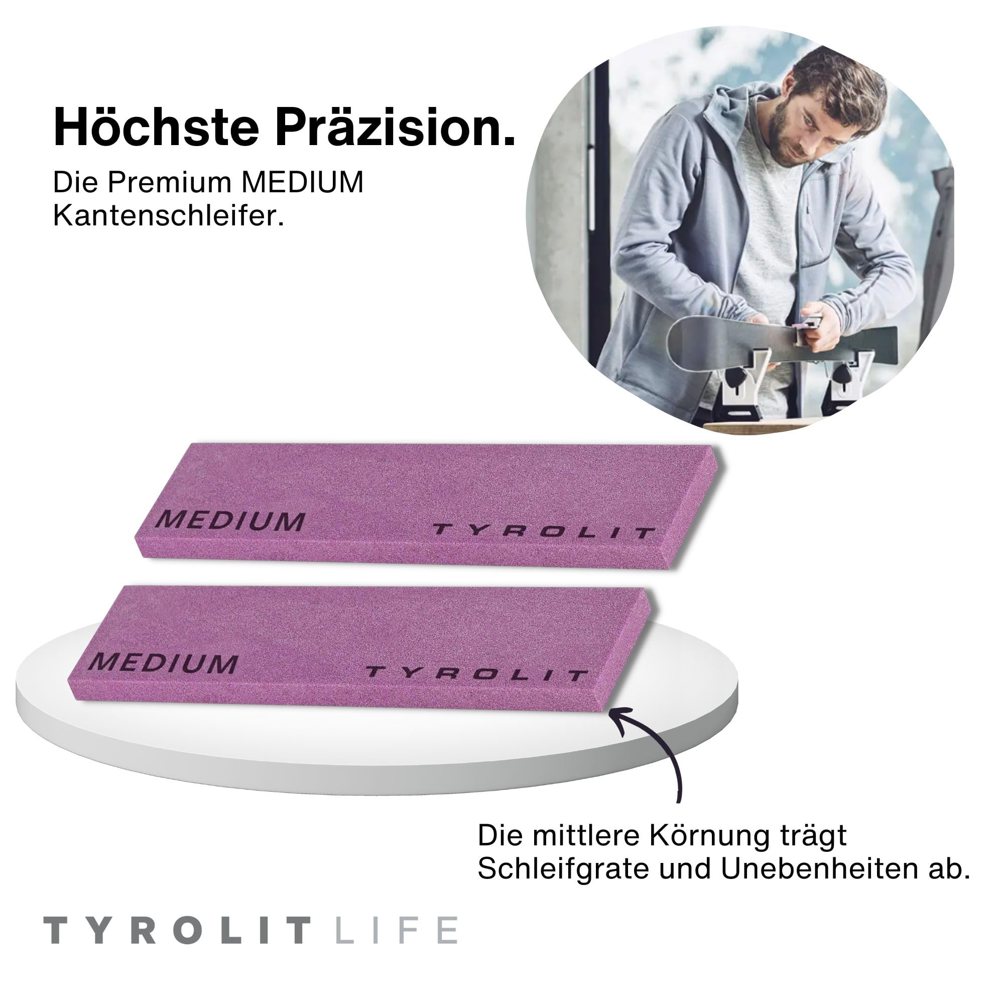 Tyrolit Life, levigatrice per bordi da sci e snowboard, in ceramica, set da 2 pezzi, grossa, media o fine, qualità premium come dal servizio sci