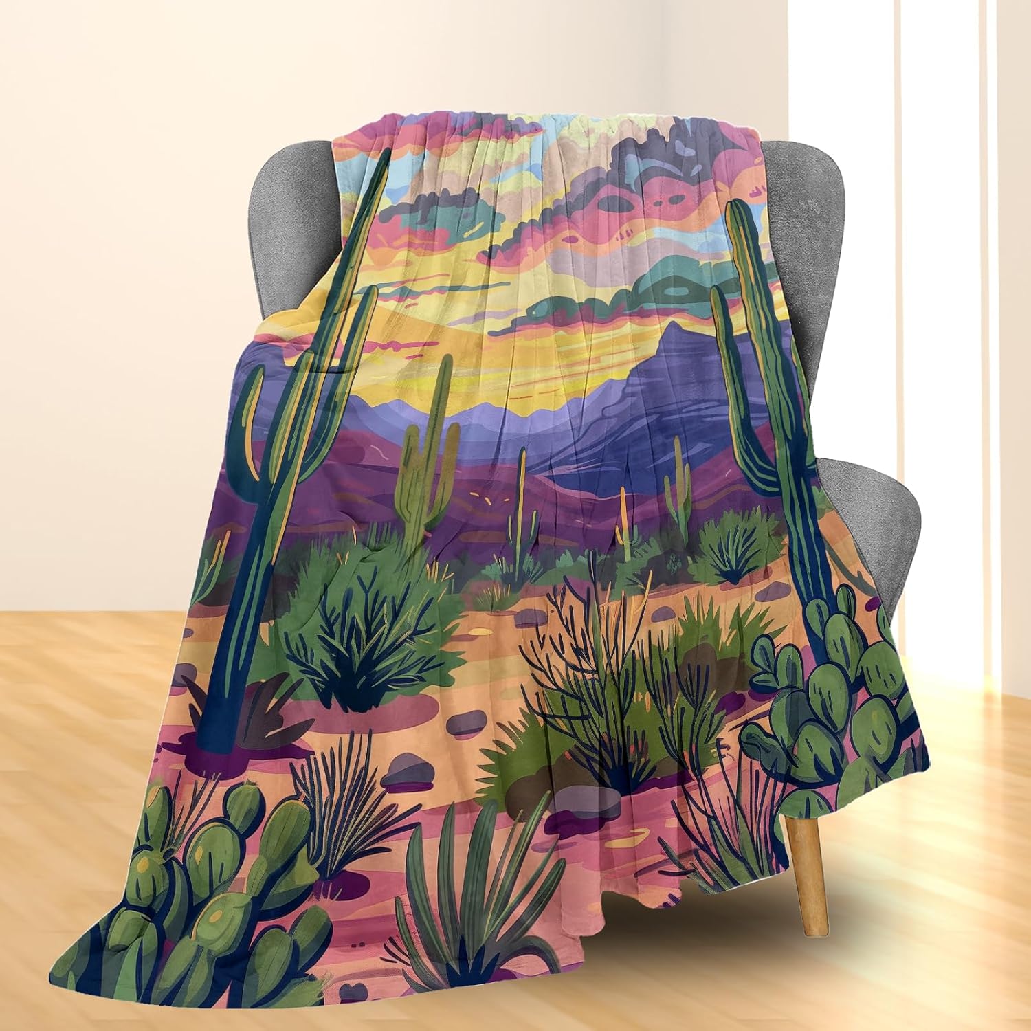 Cactus and Mountain Blanket - Soft Cozy Lightweight Flannel Throw Blanket for Couch, Bed, Travel & Outdoor | Warm Fuzzy Blankets for Adults Kids Women Boys Girls 50×60 in - Image 2