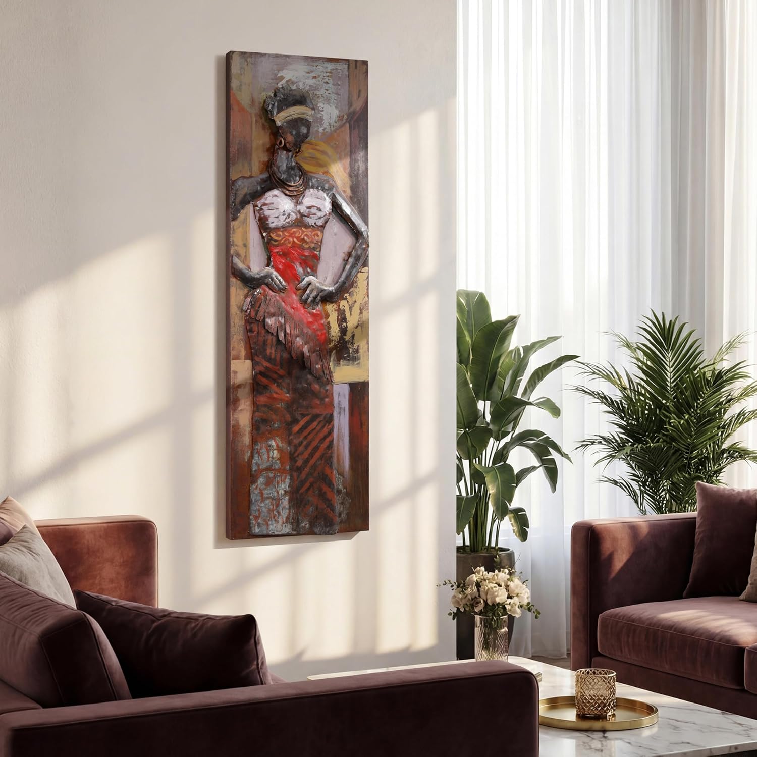 Empire Art Direct Mixed Media Iron Wall Sculpture, Hand Painted Dimensional Metal Wall Art, Ready to Hang, 60" x 20" (Miss-tic)