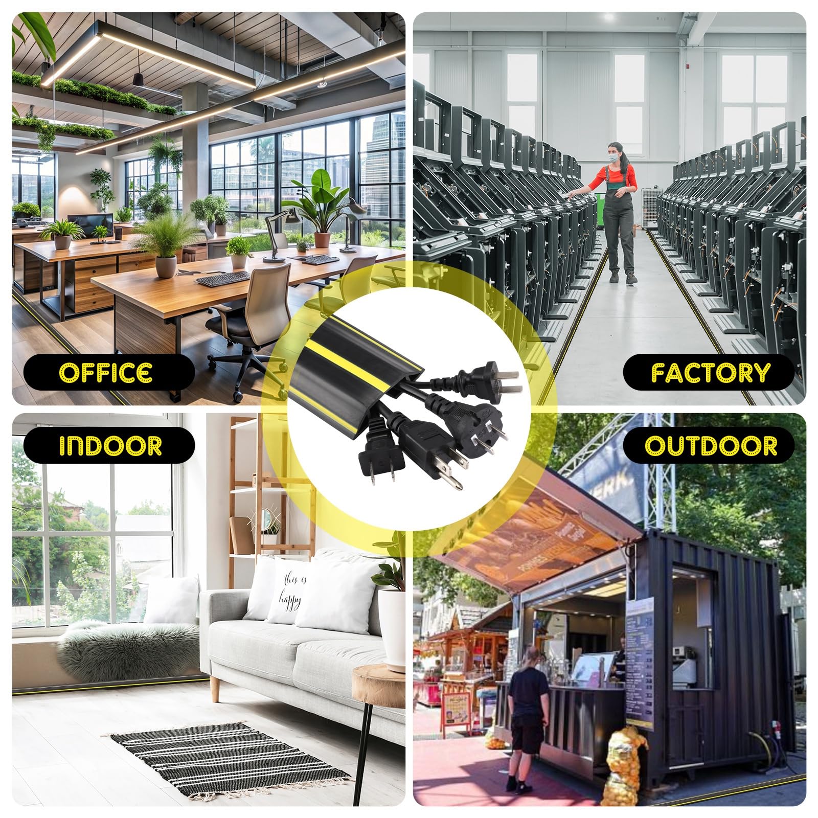 Pangda Cubierta de cable de suelo de 10 pies, protector de cable de alimentación, extensión suave, organiza y protege el cable en el suelo para la oficina en casa o entornos al aire libre (negro