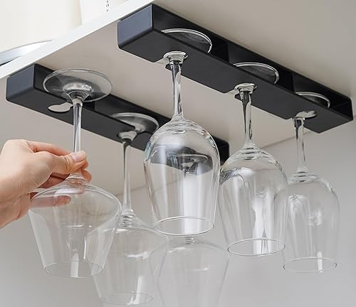 Miniatura 6 de Paquete de 2 soportes para copas de vino debajo del estante, estante para copas de vino, estante de plástico para copas de vino, colgador de