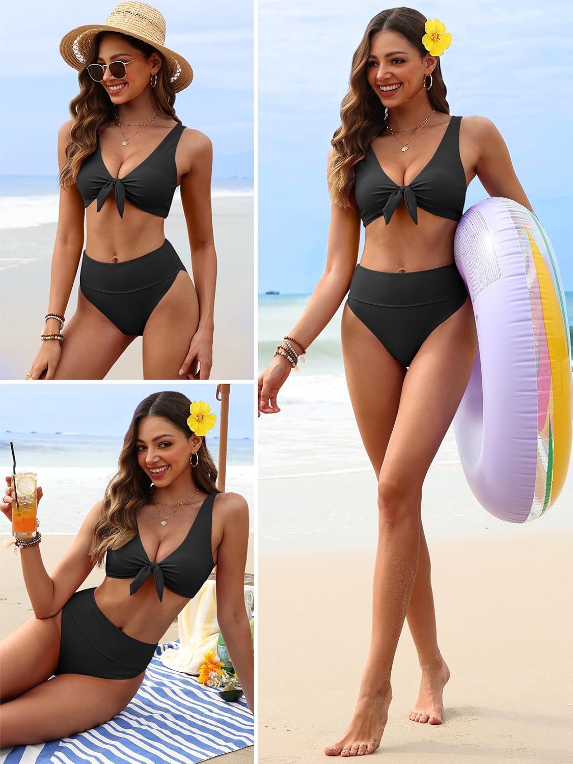 ANRABESS Bikini Sets for Women Summer High Waisted 2 Piece Bathing Suit Ribbed Tie Knot Swimsuit 2026 Beach Vacation Swimwear - Image 7