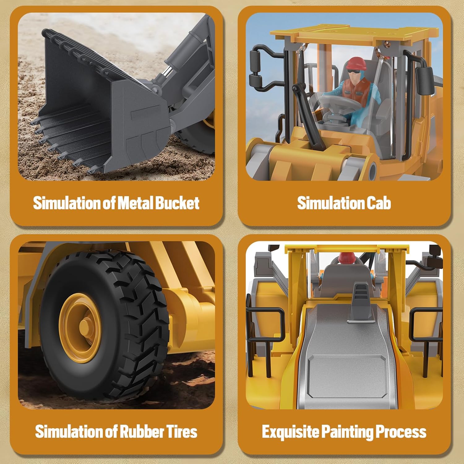 KIDMARKT Metal RC Wheel Loader Toy - Realistic Working Lights and Sounds, 1:20 Scale, 9-Channel Remote Control Construction Play Tractor Toys for Kids 3+, Perfect 2024 Gift