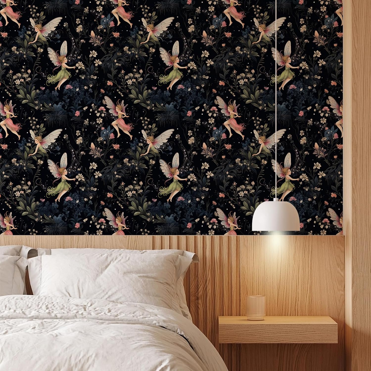 Floral Fairy Girls Wallpaper - Leaves Peel and Stick Mural - Removable Prepasted Contact Paper for Cabinets, Shelves, Drawer, Nursery, Kids 17.71''x118.1''