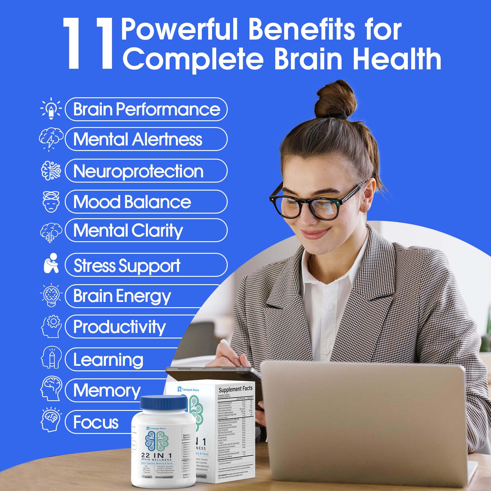 Brain Supplements for Memory and Focus - 22-in-1 Brain Supplement with Alpha GPC, Citicoline, Vitamin B12, Bacopa, Lion’s Mane, DHA - Brain Health for Clarity, Energy & Cognitive Support, 90 Count — Amazon image 2