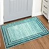 Lahome Amabel Modern Abstract Area Rug, Washable Teal 2x3 Entryway Rugs Non Slip Kitchen Carpet Indoor Front Door Throw Rugs, Minimalist Bordered Bathroom Rug Low-Pile Entry Mats for Bedroom