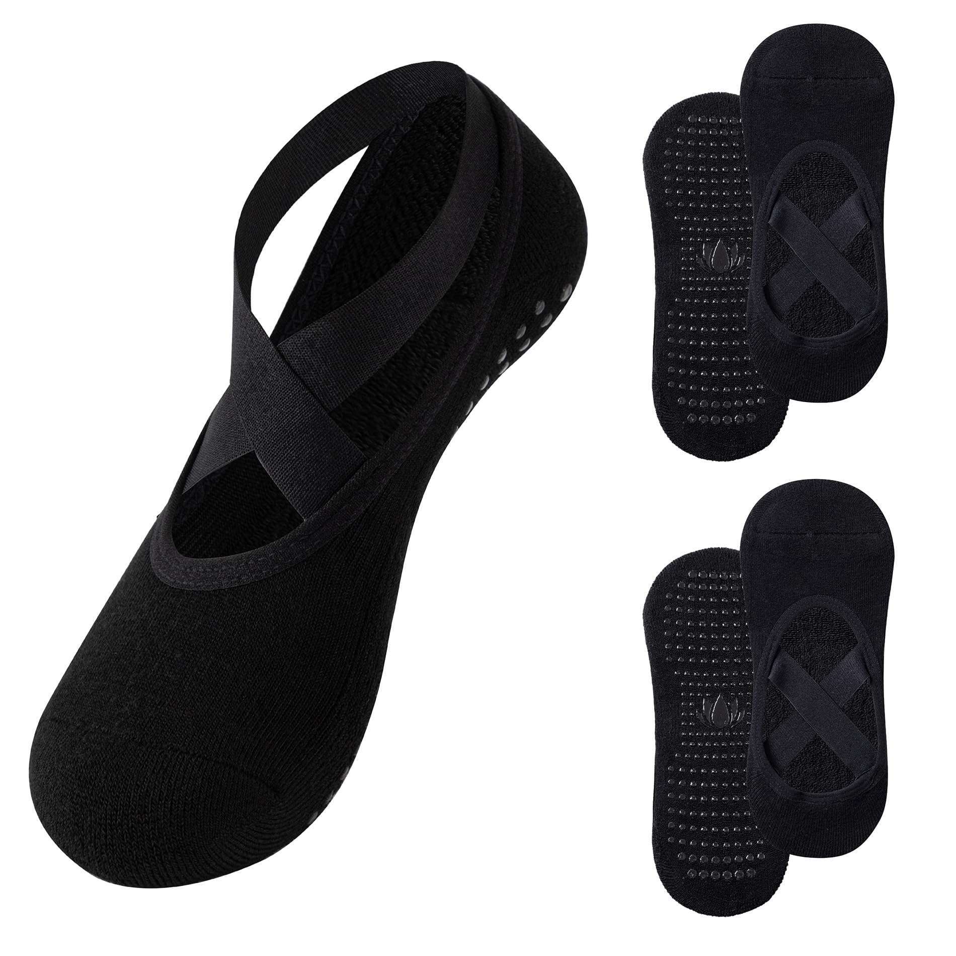 The Essentials Wardrobe 2PK Ladies Yoga/Pilates Ballerina Socks - UK 4-8/EU 37-41 - Black