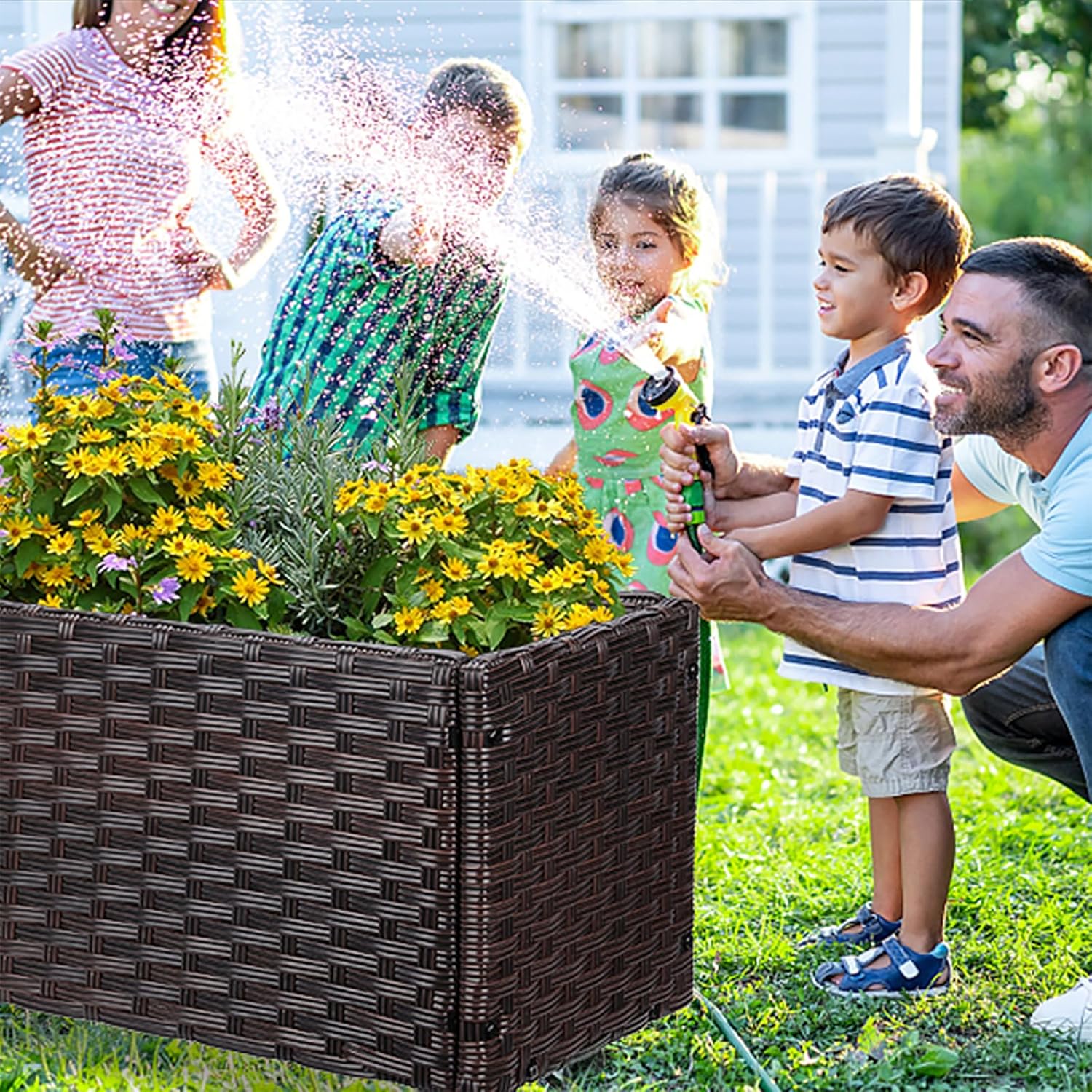 Raised Garden Bed - Garden Planters Box with Wheels, Rattan Patio Raised Beds for Gardening, Indoor Outdoor Planters 3.1FT Save Space…