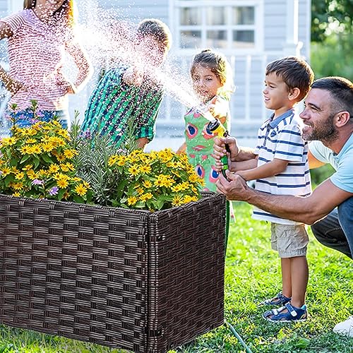 Miniatura 3 de Cama de jardín elevada jardinera de jardín con ruedas, camas elevadas de ratán para jardín, macetas interiores y exteriores, 3.1 pies, ahorran
