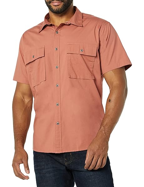Amazon Essentials Men's Standard-Fit Short-Sleeve Two-Pocket Utility Shirt (Previously Goodthreads)