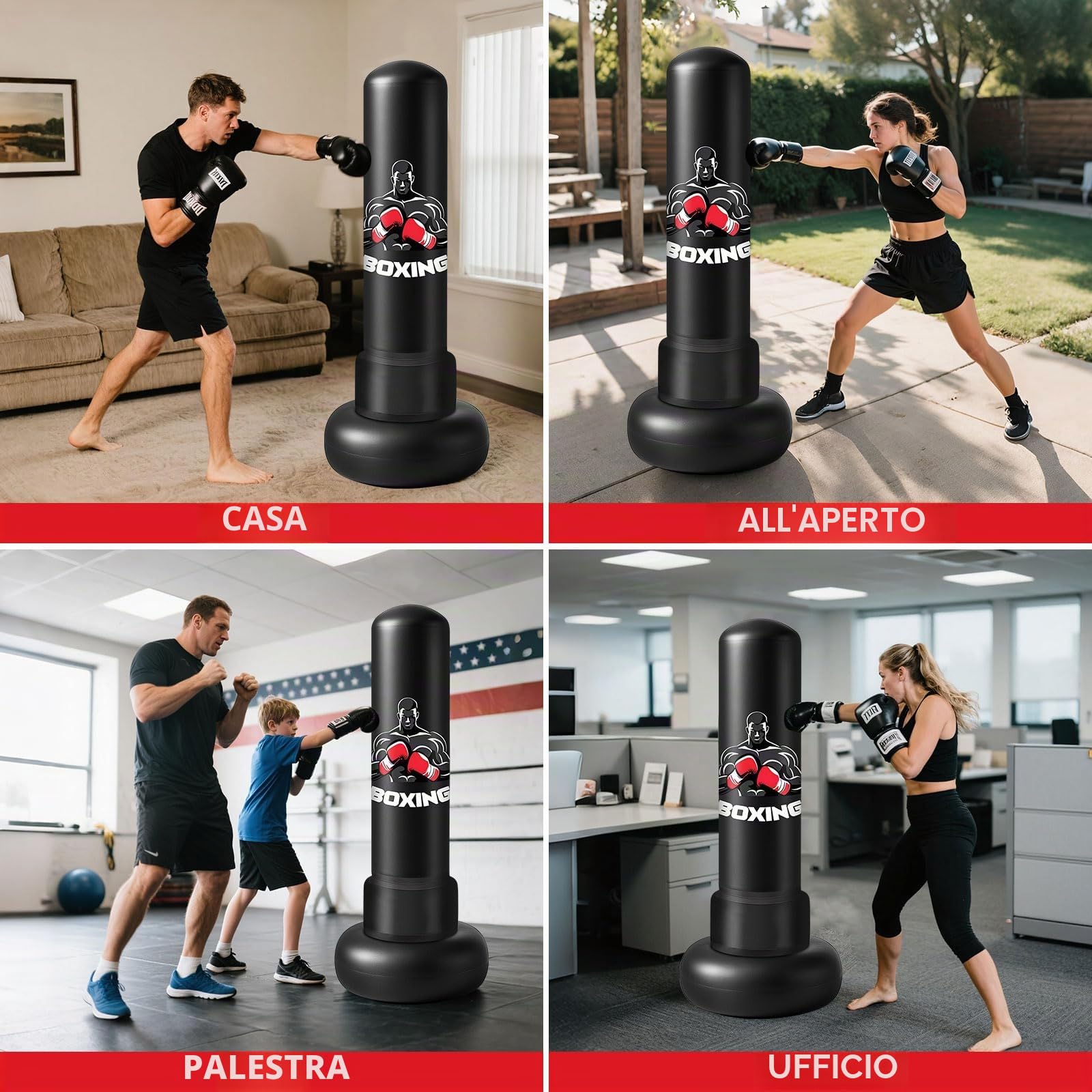 Qoosea Sacco da Boxe per Adulti, Stabile Pungiball Adulti Gonfiabile con Guantoni da Boxe, Sacchi da Boxe Gonfiabile per Pratica di Taekwondo Muay Thai Karate MMA Fitness