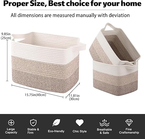 Vista 25 de OIAHOMY Cesta de almacenamiento, cestas tejidas para almacenamiento, cesta de cuerda de algodón para juguetes, cestas de toalla para baño, paquete