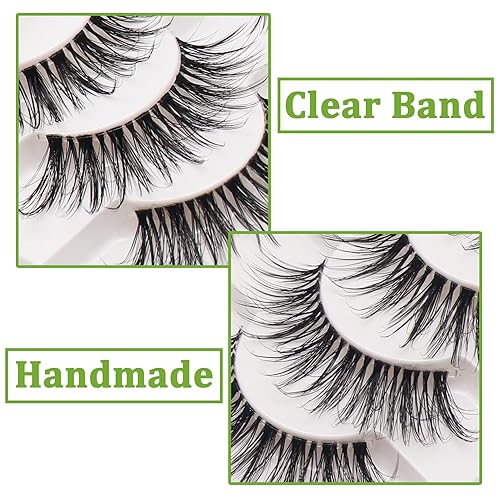 Miniatura 5 de Losha Pestañas Wispy de aspecto natural, 8 pares de pestañas postizas de banda transparente, hechas a mano, reutilizables, paquete de pestañas