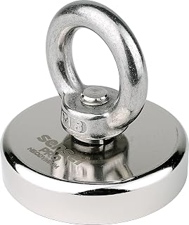 Imán SENSEI 110 kg, Imán de Neodimio N52 de Una Cara con Gancho Superior, Ø5 x H1,5 cm, Imán de Neodimio Muy Potente para Hogar, Taller, Pesca en el Agua - Amazon product rated Grade A