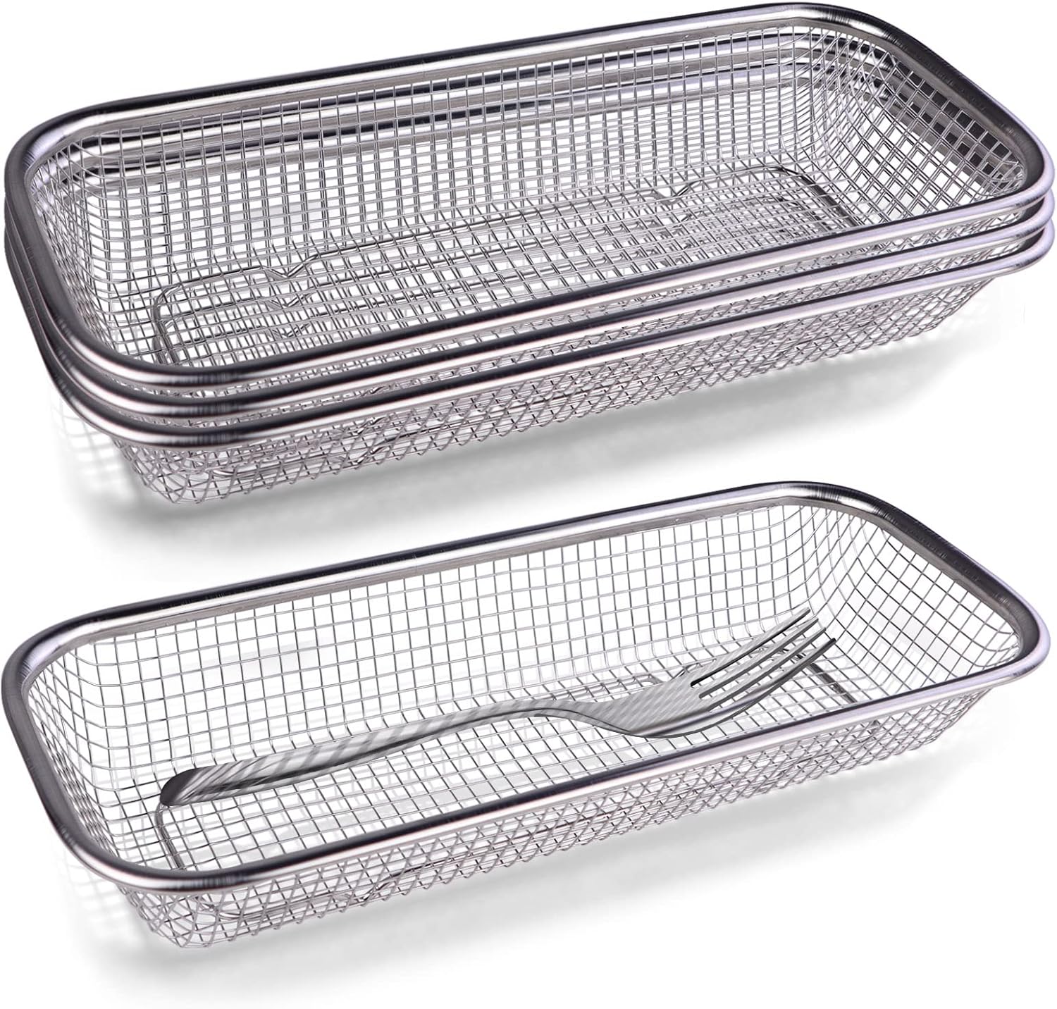 LELE LIFE 4Pcs Silverware Organizer Utensil Organizer, 18/8 Stainless Steel Mesh Kitchen Drawer Organizer, Raised Bottom Flatware Cutlery Organizer in Drawer, Silverware Tray Holder