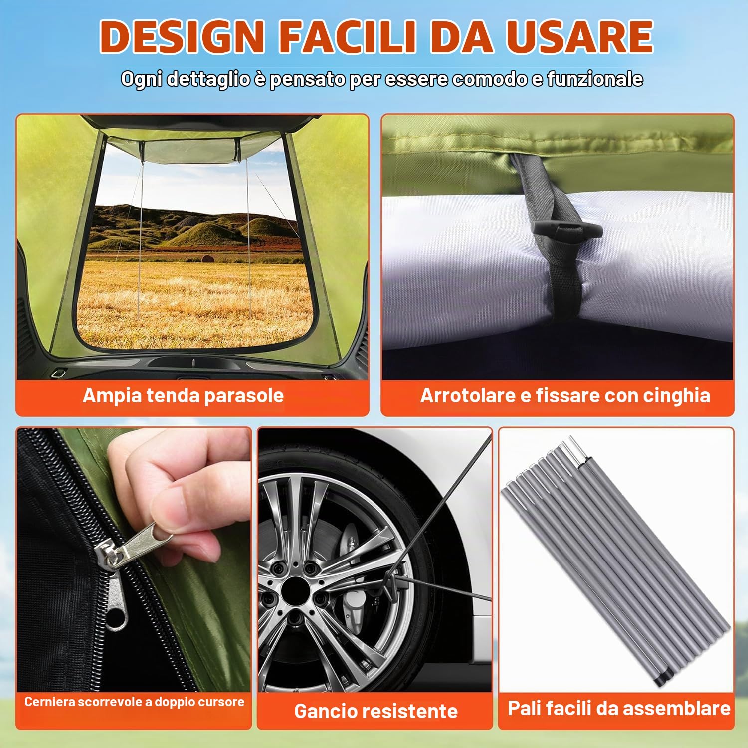 Tenda Universale per SUV Portellone Posteriore Auto - Impermeabile, con Barra di Supporto - Compatibile con Fiat 500X, Renault Captur, Volkswagen T-Roc ecc