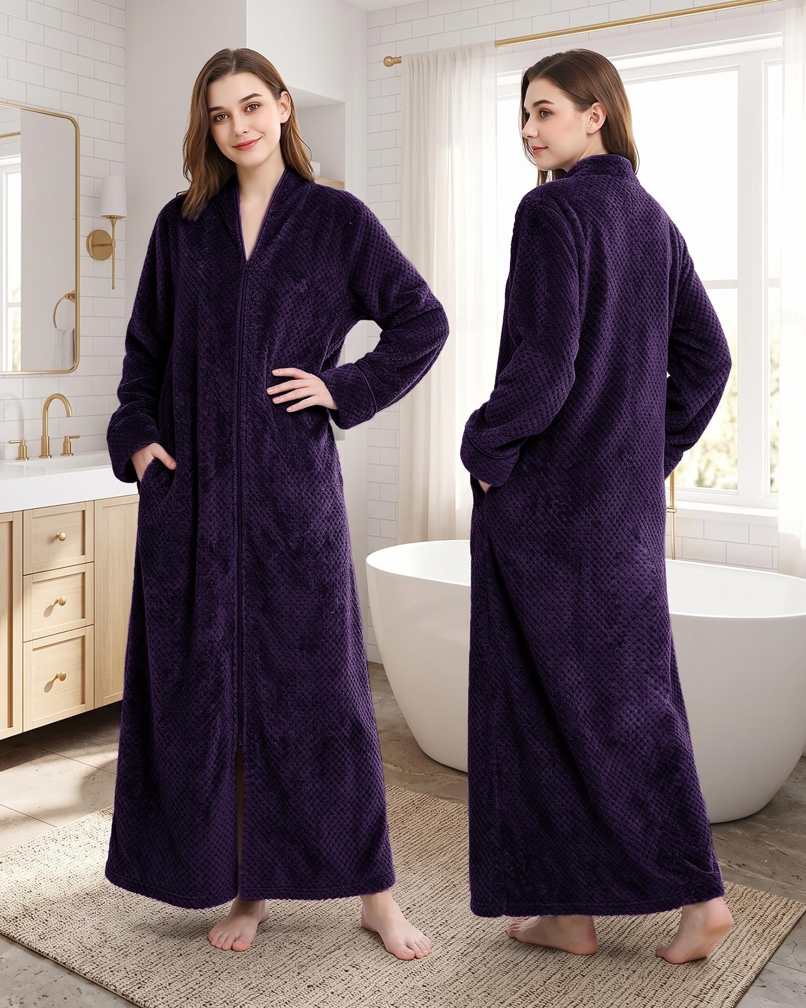 Vestaglia Donna Lunga con Zip: Calda Invierno Accappatoio