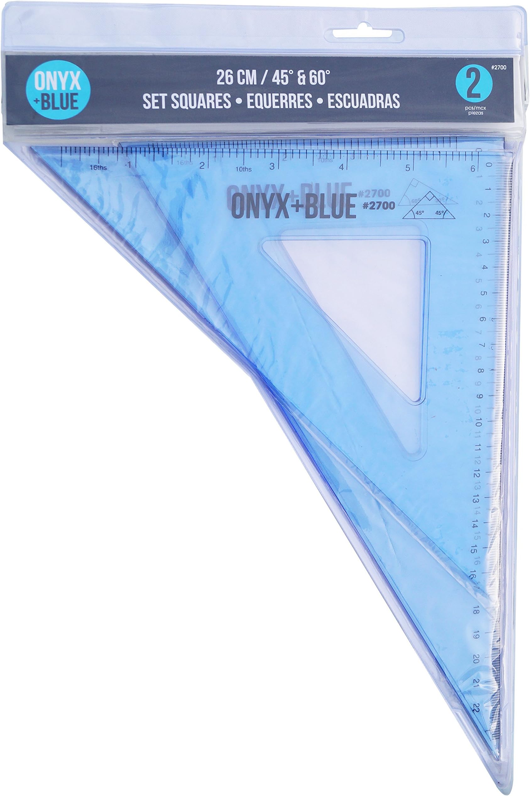 Onyx and Blue 26 cm 45 Degree and 60 Degree Set Square (2700)