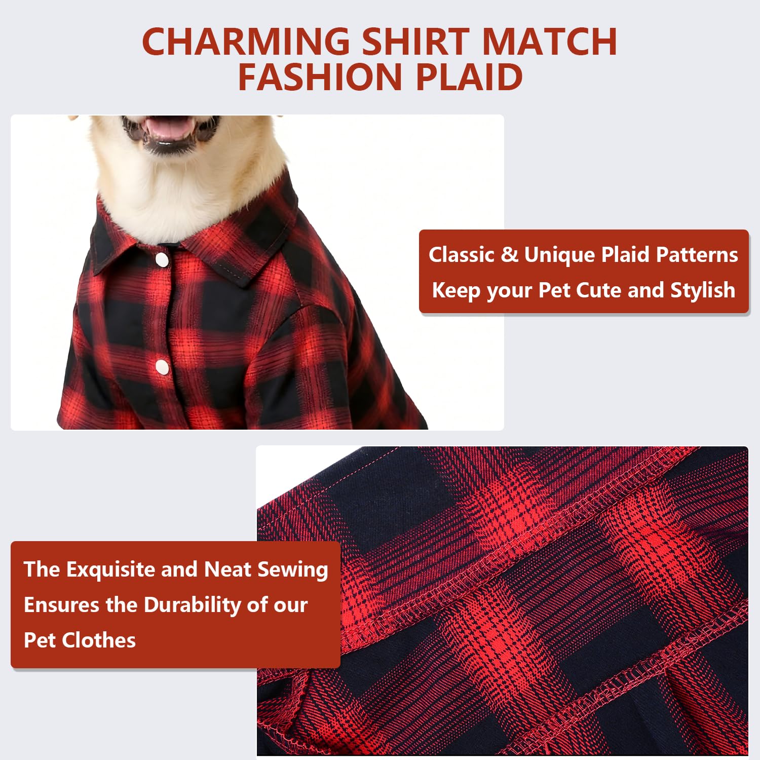 Koneseve Camisa para perro, camisa a cuadros para mascotas, suéter transpirable a juego para perros pequeños, medianos y grandes, gatos, cachorros, adorable, casual, acogedor, Halloween, Acción de