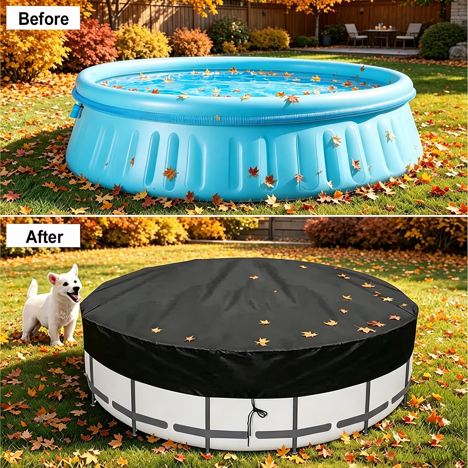 Rotonda Copertura Invernale Piscina 366,Tessuto Oxford 210D Telo Copri Piscina,Anti-UV&Anti-Strappamento telo di copertura per piscina Fuori Terra Protezione Annuale Foglie Detriti(15FT457*20cm))