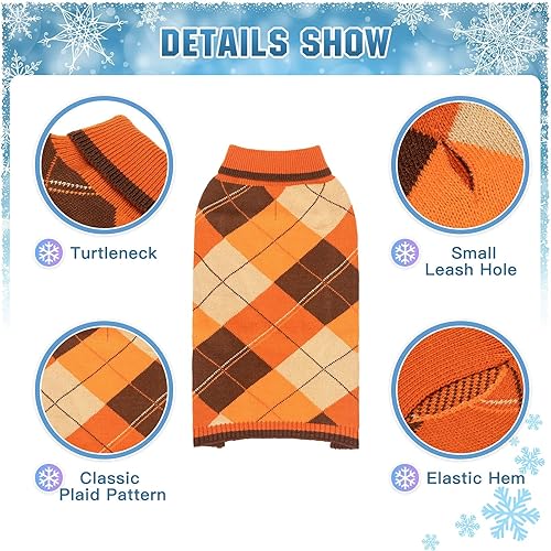 Miniatura 3 de Suéter para perros y mascotas, ropa de punto para mascotas, suéteres clásicos de cuello alto con agujero para la correa, ropa cálida de invierno