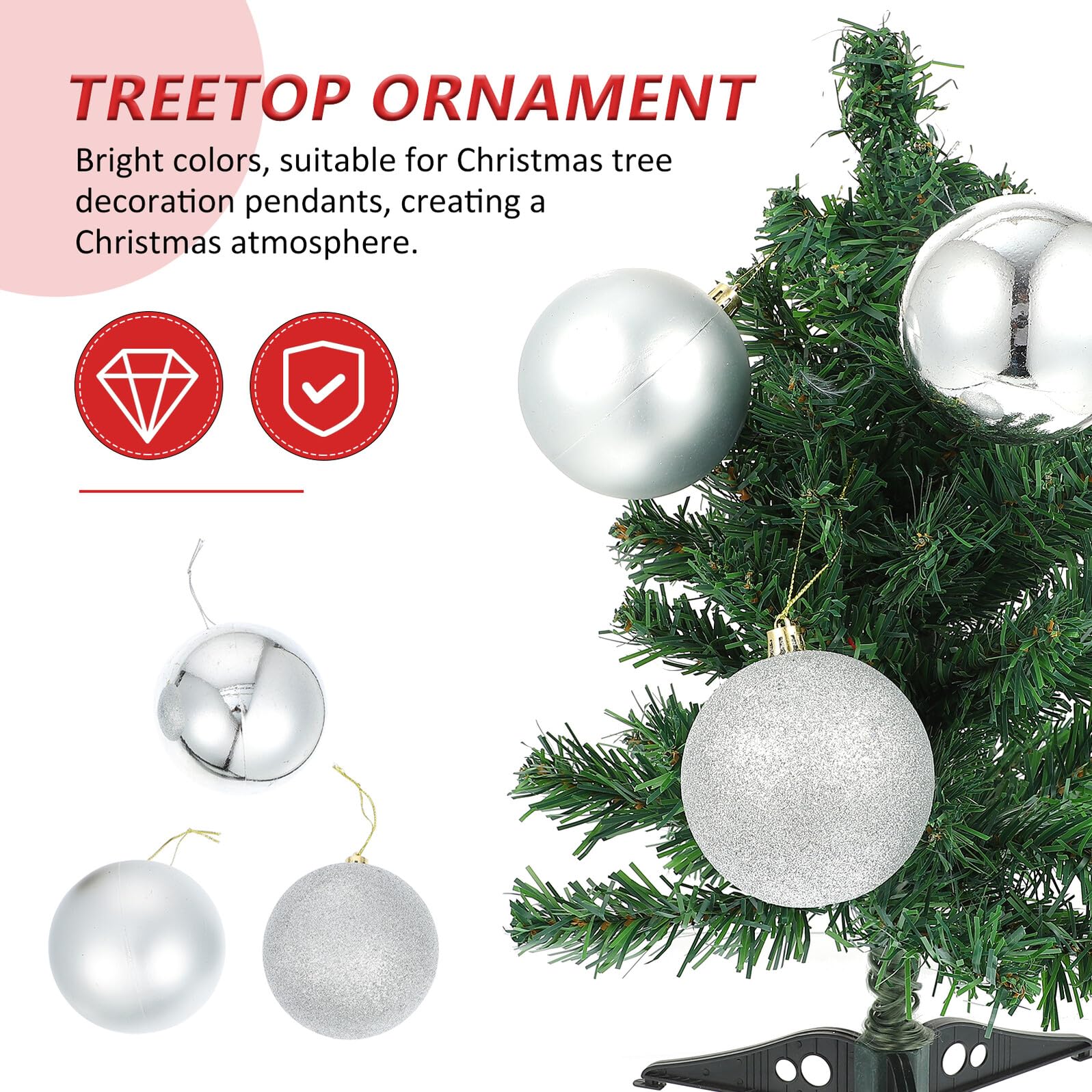 TOYANDONA 24 Stück Weihnachtskugeln 8cm Silber Glänzend Kunststoff Dekorative Christbaumkugeln Hängende Baum Anhänger für Weihnachtsdeko Wohnzimmer Party