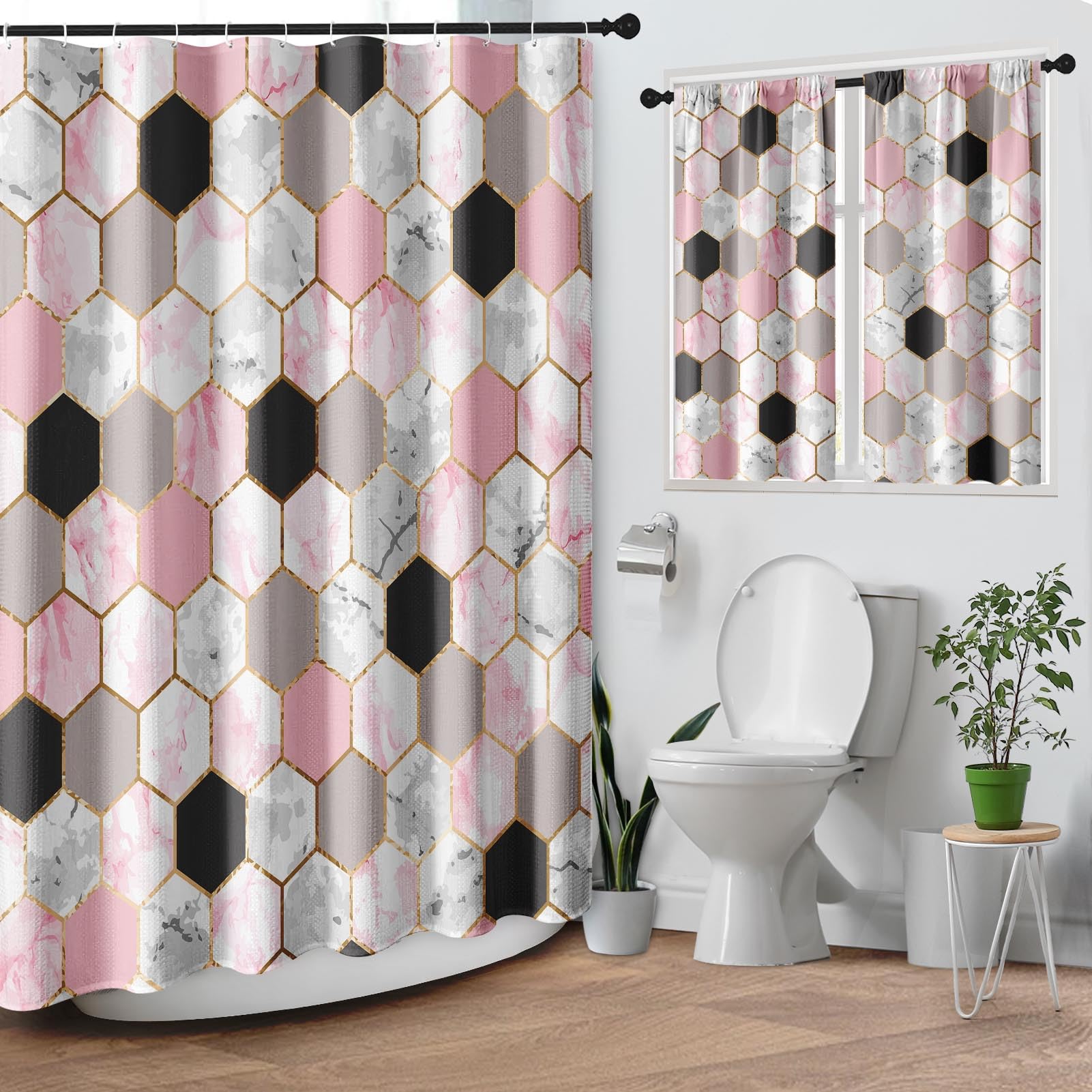 Culudea Geometrischer Duschvorhang In Rot/Weiß – Modernes Badezimmer-Set Mit Wasserdichten Vorhängen