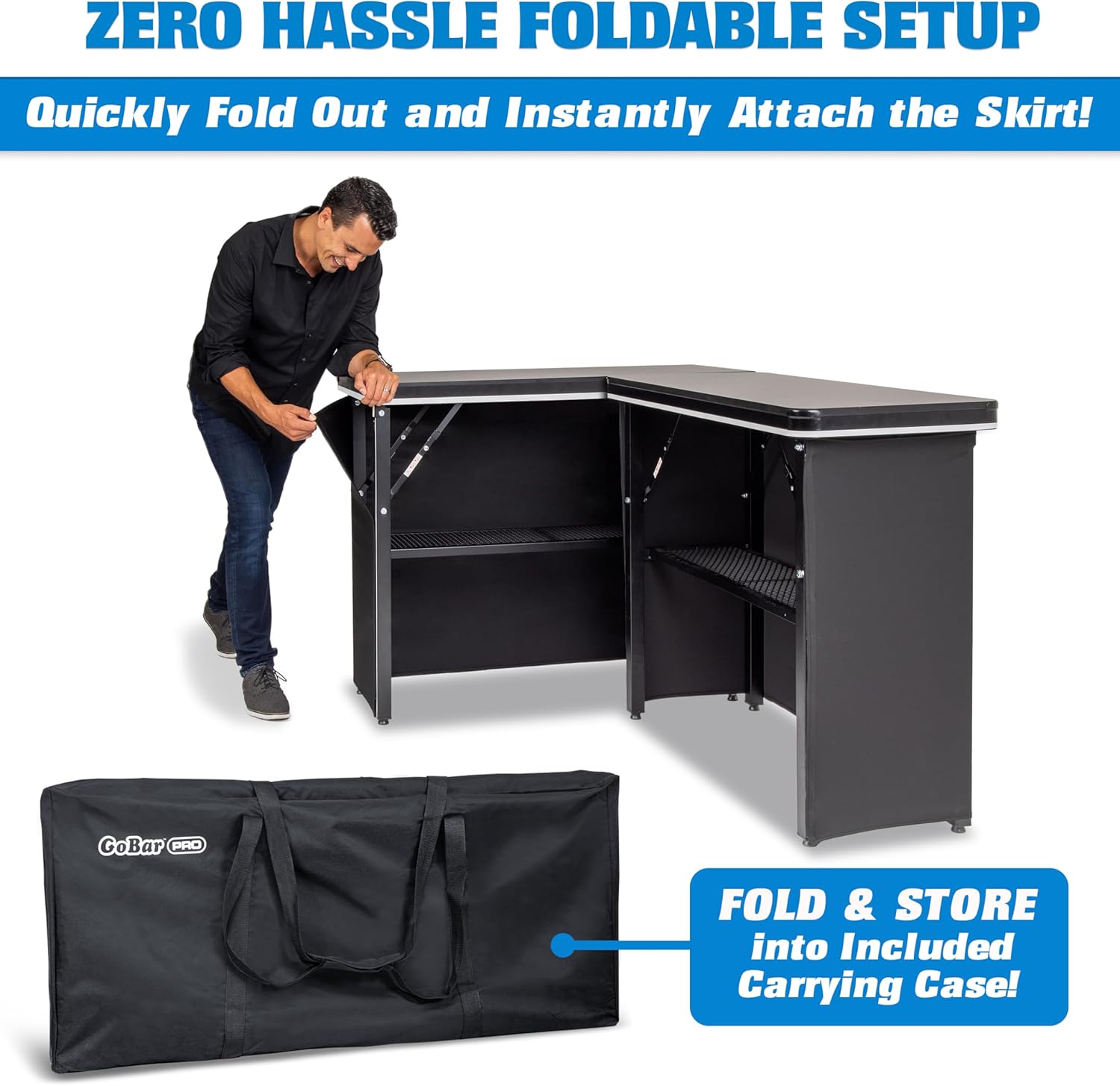 GoPong GoBar PRO LED Double Bar Table Set - Portable Commercial Grade Mobile Bartender Station with Multi-Color Lights