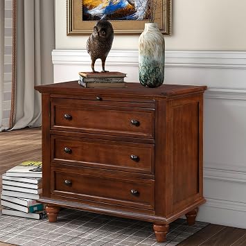 Nightstand with 3 Drawers, Wood Bedside Tables, Bed Side Table & Night Stand End Table with Storage, Brown Nightstand for Bedroom, Living Room, Brown