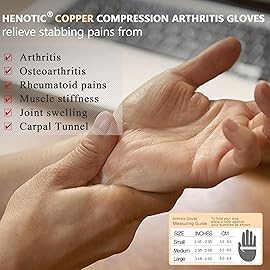 HENOTIC Copper Arthritis Gloves for Women Men, Fingerless Breathable & Moisture Wicking Arthritis Compression Gloves for Relieving Carpal Tunnel Aches, Rheumatoid Pains, Joint Swell Pink L