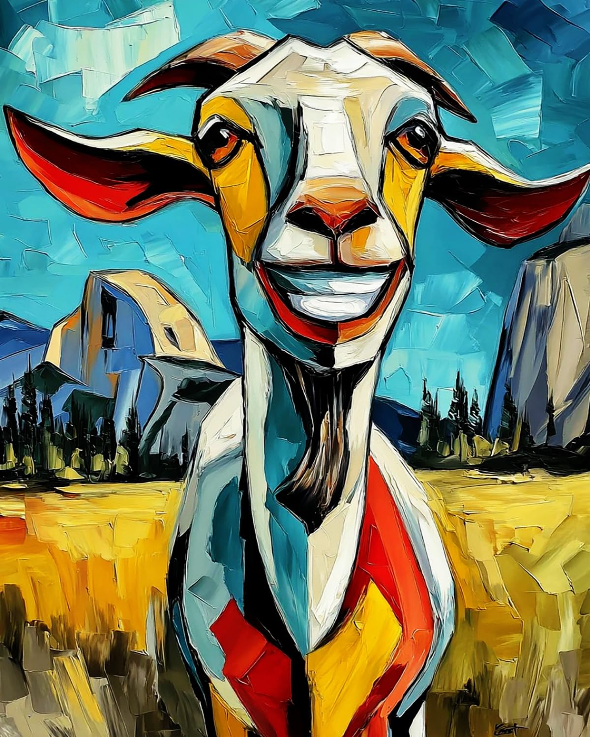 Liubaishi Multicolour Paint By Numbers For Adults, Smiling Goat, 40X50 Cm Acrylic Canvas Kit With 3 Brushes