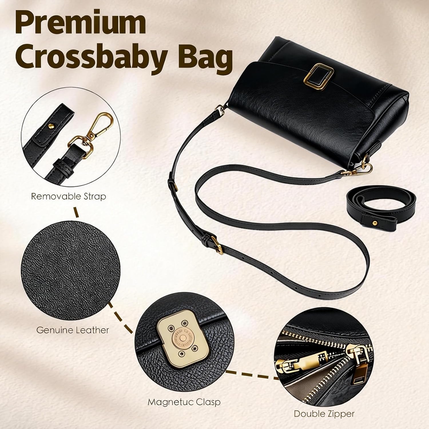 Genuine Leather Shoulder Bags for Women, Removable Satchel Adjustable Genuine leather crossbody purse - Image 4