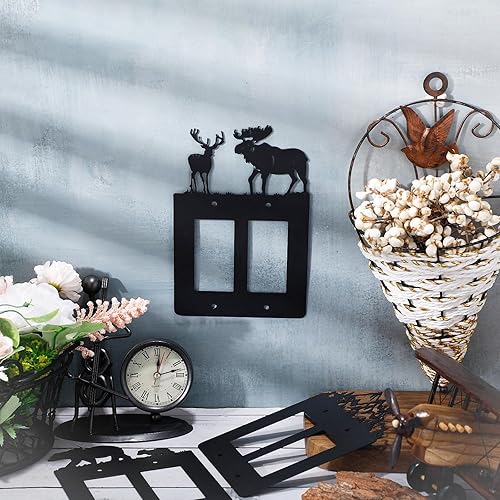Vista 27 de Lothee 6 piezas de placa de metal para interruptor de luz de oso, alce, árbol, montaña, alce, bosque, placa de salida de palanca, cubierta de pared