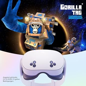 Meta Quest 3S 256GB VR Headset - 33% More Memory - Double Graphics Performance - Wired Virtual Reality - Gorilla Tag Cardboard Monkenaut Bundle -