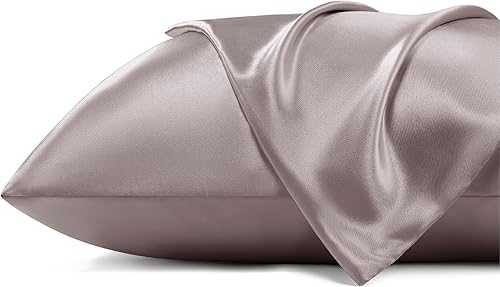 Bedsure Funda de almohada de satén para el cabello, fundas de almohada de satén color rosa polvoriento, tamaño estándar con cremallera 2, similar a