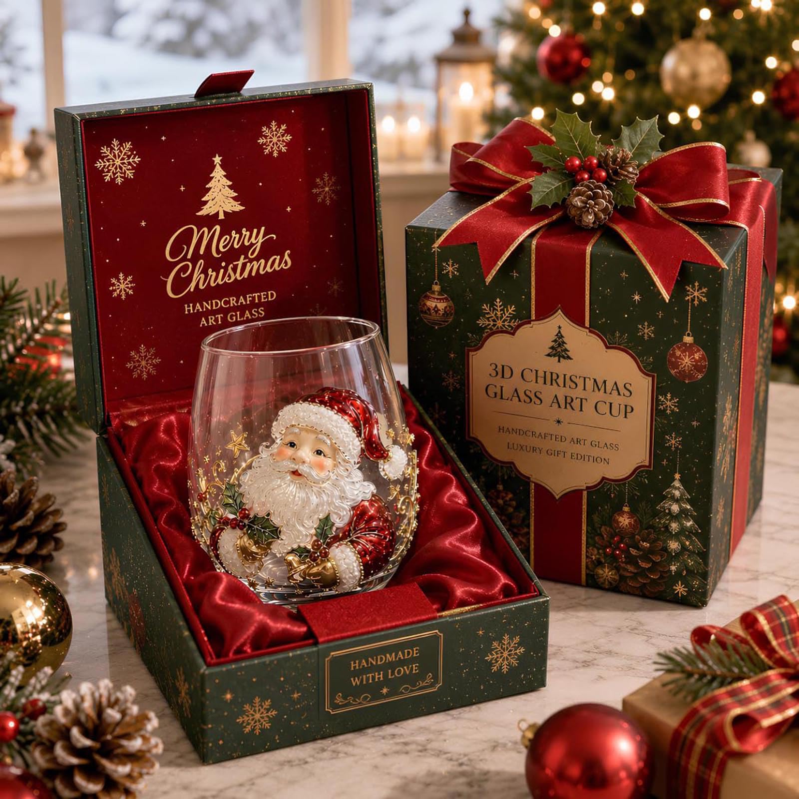 Bicchiere natalizio 2D con motivo Babbo Natale, bicchiere da vino senza stelo, per caffè, tè, succo, latte, feste di Natale, decorazione natalizia, idea regalo