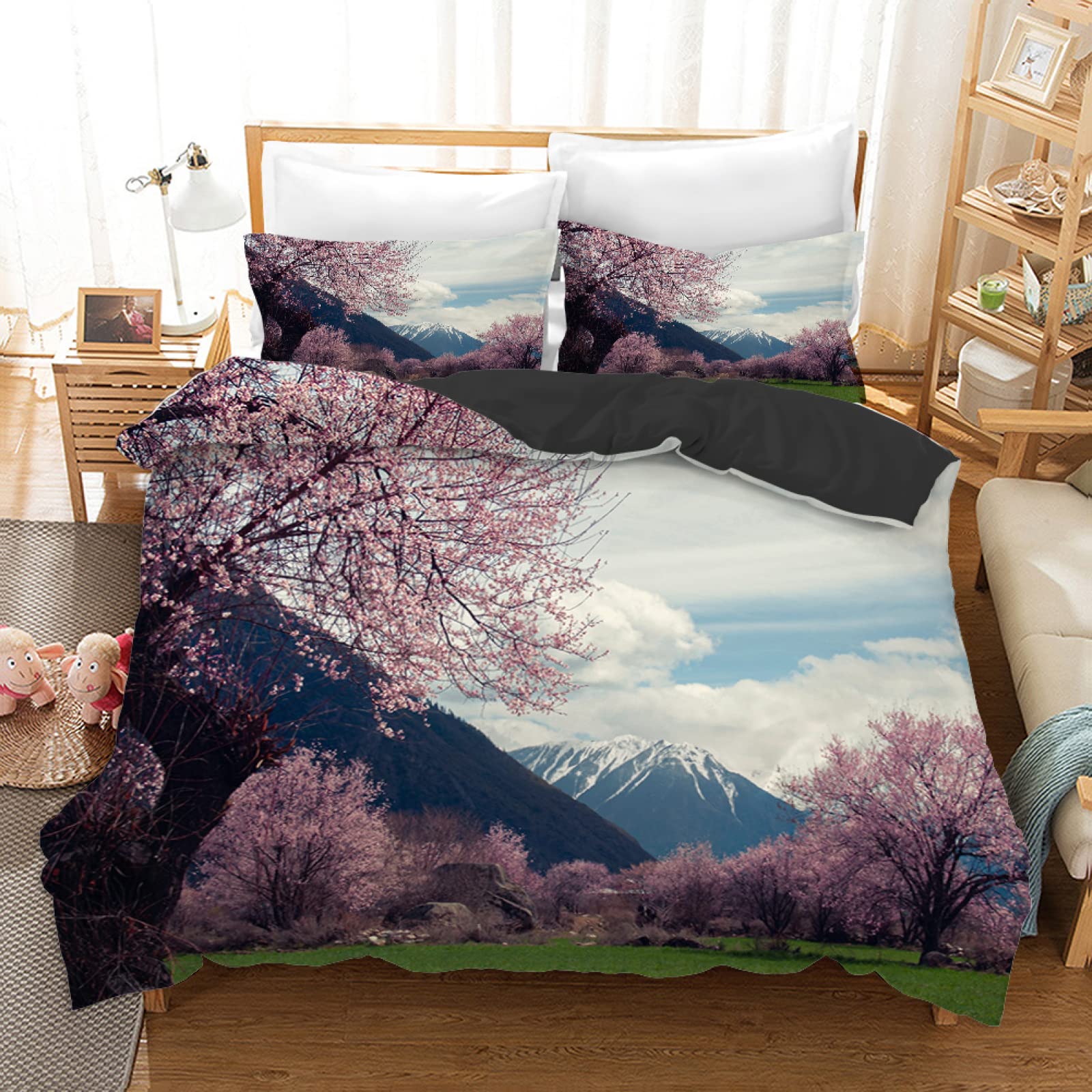 Housse de couette 160x200 microfibre 110g/㎡ tissage haute densité motif arbre