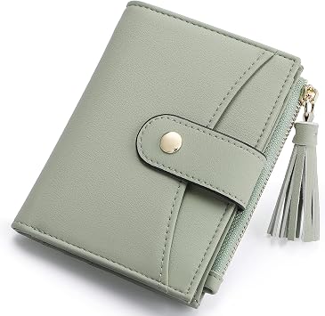 yiijay Small Wallet for Women RFID Blocking Tassle Bifold Slim Thin Leather Wallet Credit Card Holder Wallet Ladies Mini Wallet with Widened Zipper Pocket