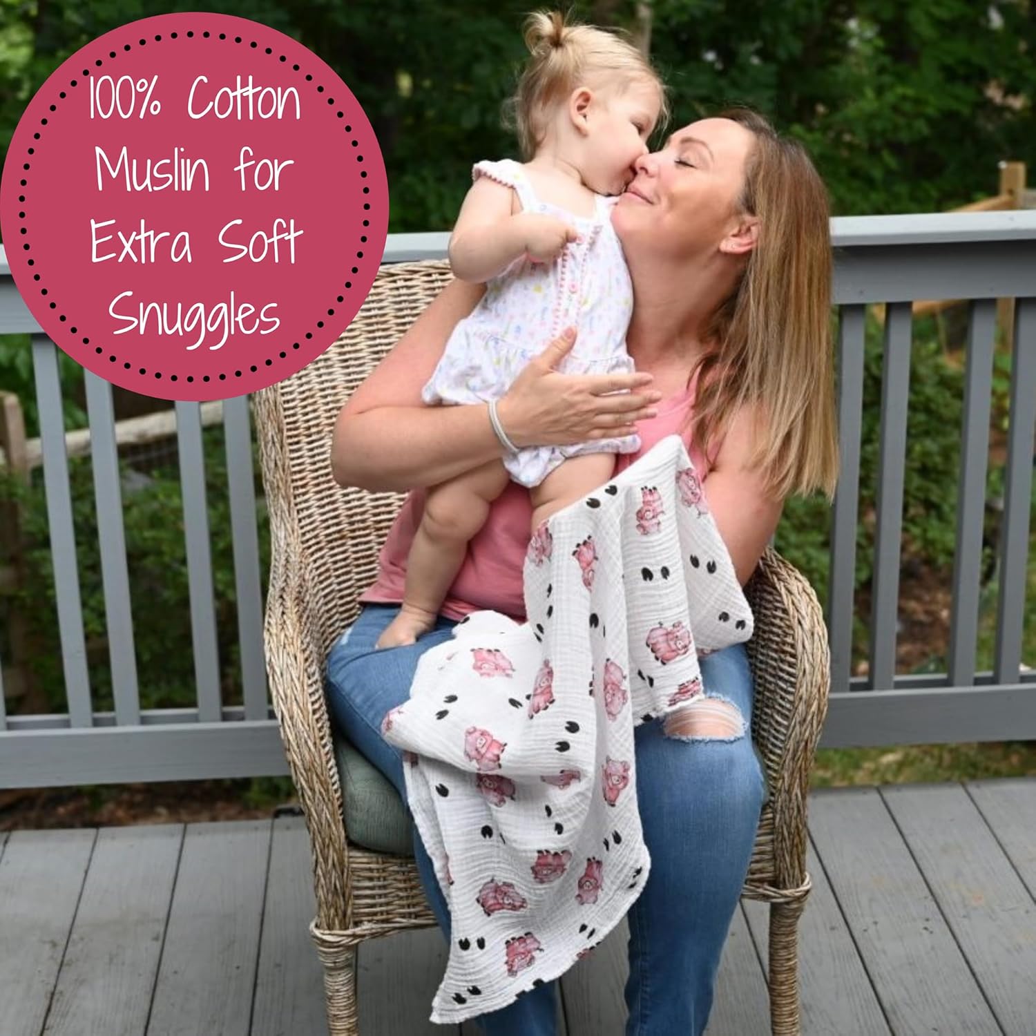 LollyBanks Baby Swaddle Blanket, 100% Cotton Muslin Swaddle Blankets for Boys and Girls, Large 47 x 47 Inches Newborn Swaddle, Soft and Breathable Baby Blanket, Registry (Farm Theme 3 Pack)