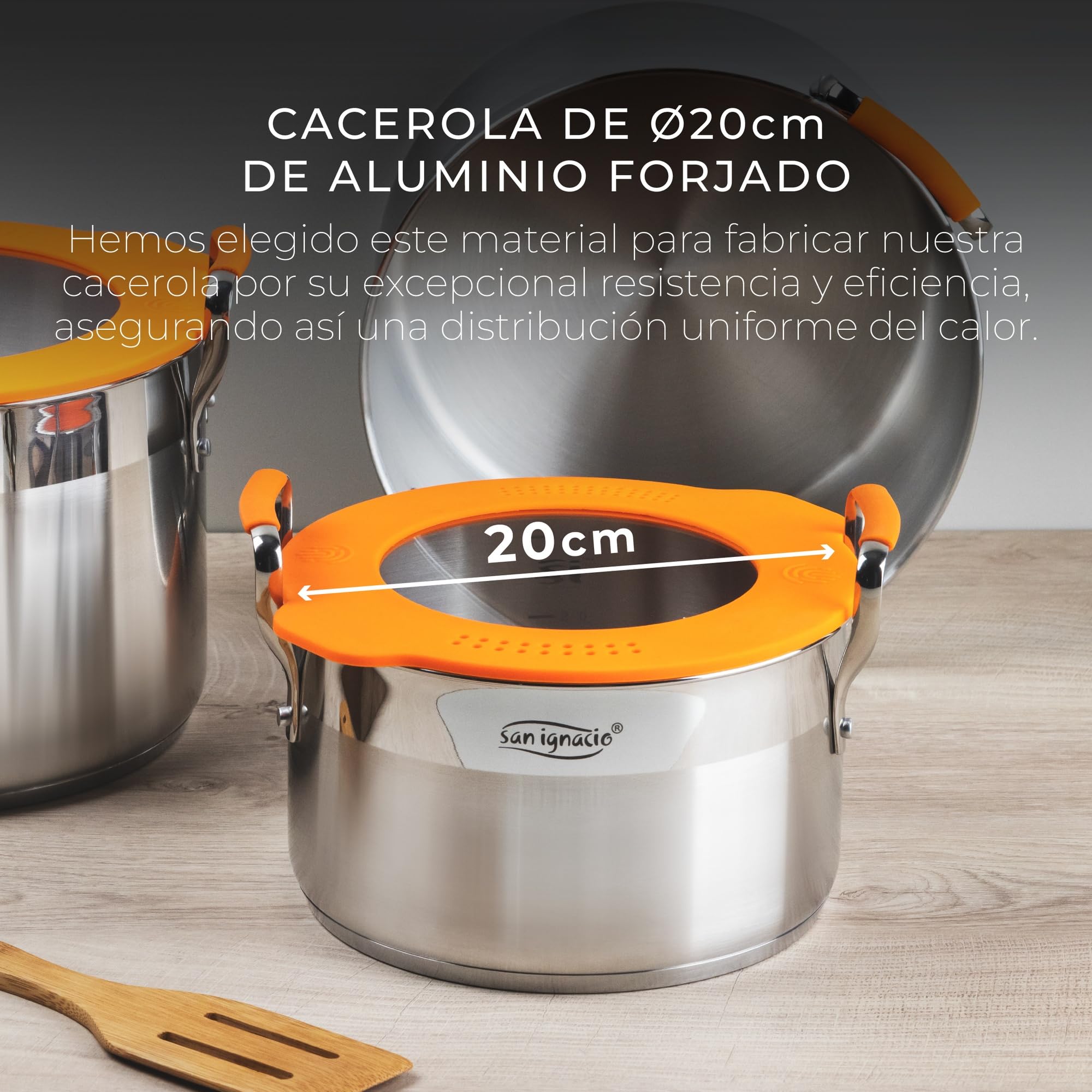 SAN IGNACIO Juego compacto de ollas de acero inoxidable, 5 piezas, incluye 2 ollas de 20 y 24 cm y 1 cacerola