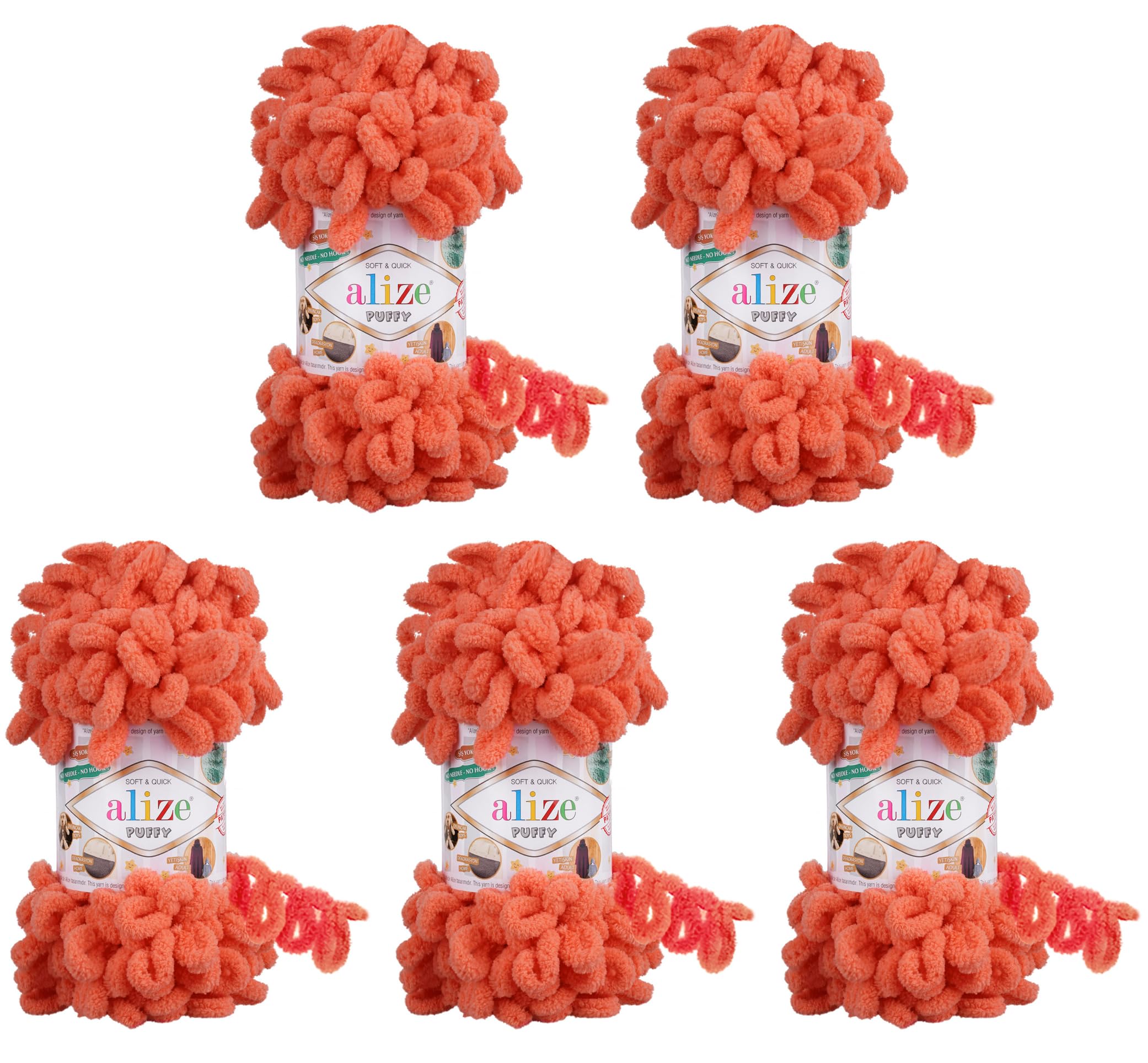 Alize Puffy 5 x 100 g knitting wool, 500 g finger knit - wool super bulky, loop wool, knitting without needle (salmon 619)