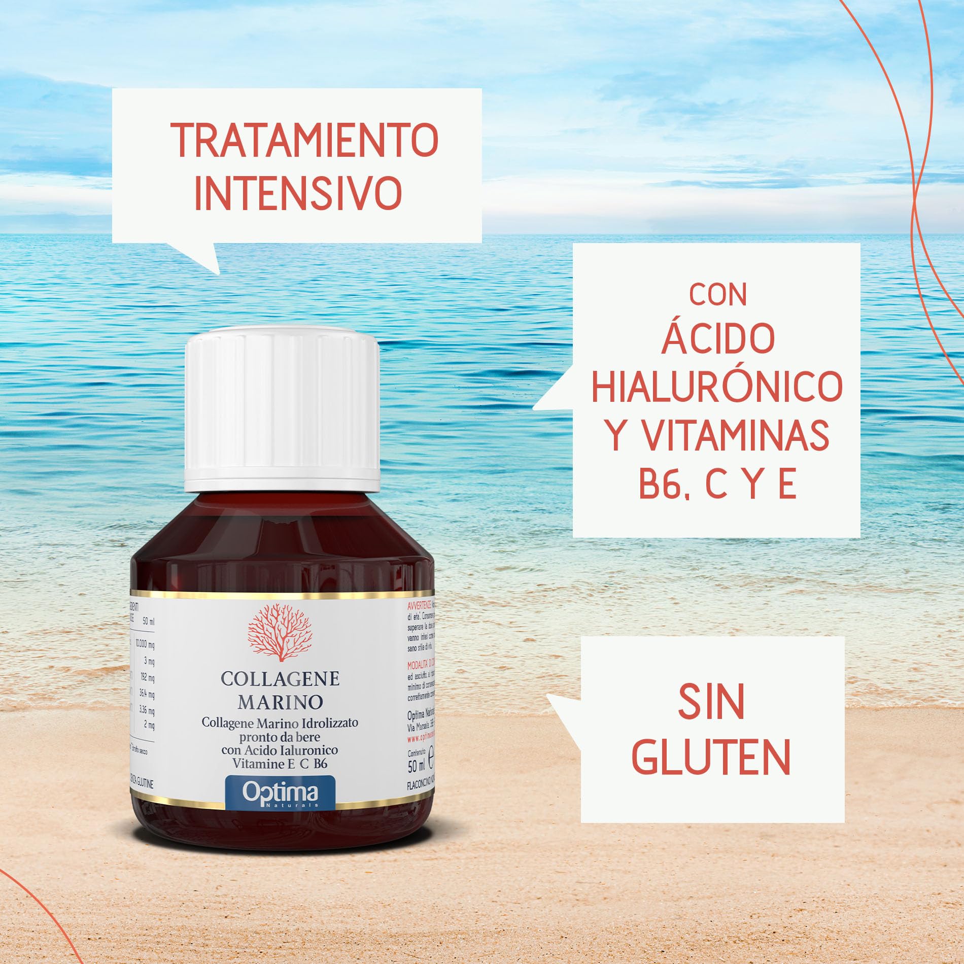 Colágeno Marino PRO 10 000 mg - tratamiento intensivo - 10 g de colágeno por dosis - a base de colágeno marino hidrolizado - con ácido hialurónico y vitaminas B6, C y E Optima Naturals