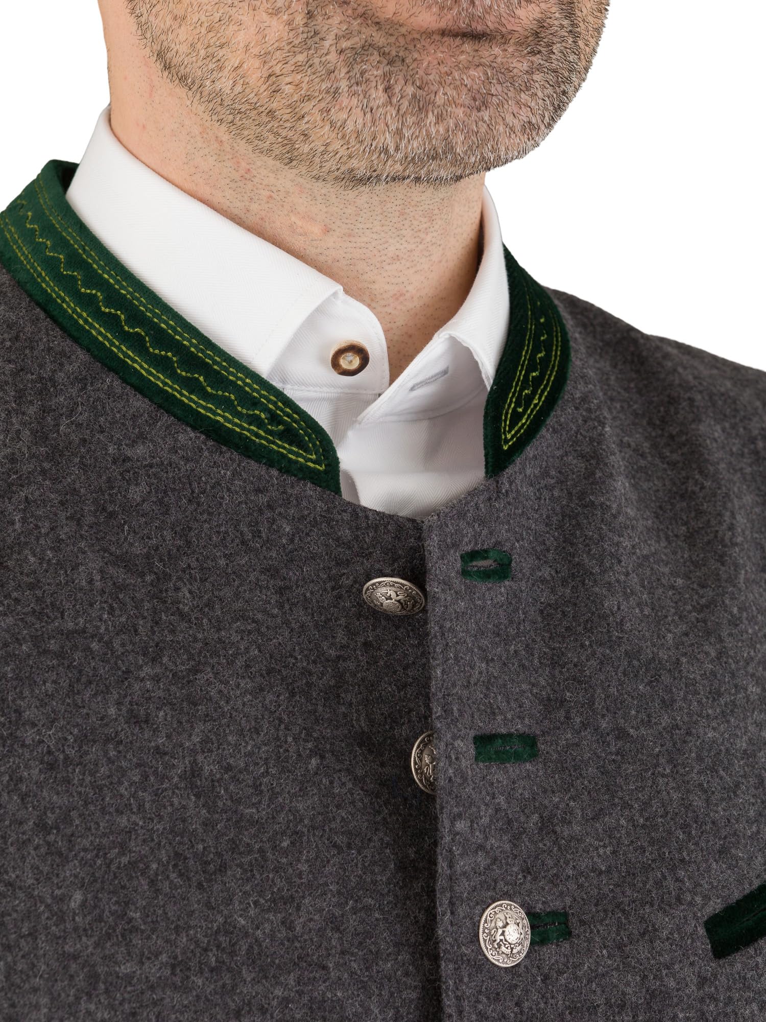 Trachtenweste Steigl 1-W-3217-1225 grau-grün ohne Ärmel, moderne Lodenweste für Herren mit Innentaschen, elegantes Gilet für Männer