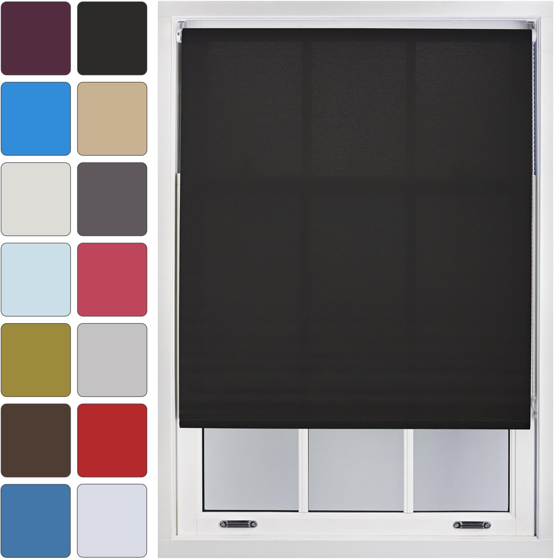 Furnished Blinds Window Custom Made to Measure Daylight Roller Blinds - Sheer Non-blackout Blind Opaque Fabric Shades Easy Fit Window Blinds, Black up to 90cm