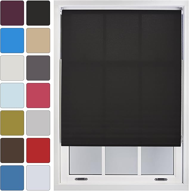 Furnished Blinds Window Custom Made to Measure Daylight Roller Blinds - Sheer Non-blackout Blind Opaque Fabric Shades Easy Fit Window Blinds, Black up to 90cm