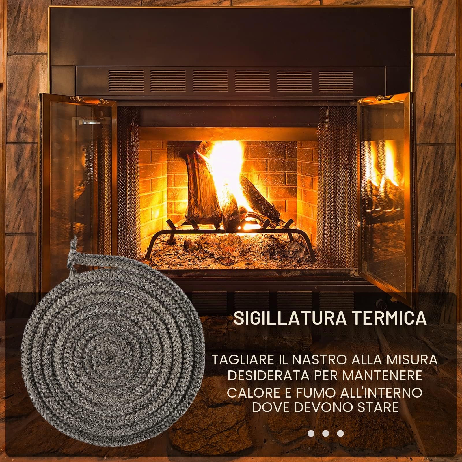 Guarnizione per Porta Stufa,SUPRROW Fibra di Vetro Corda Ignifuga per Stufa Ø 8mm x 2M per Stufe,Camini
