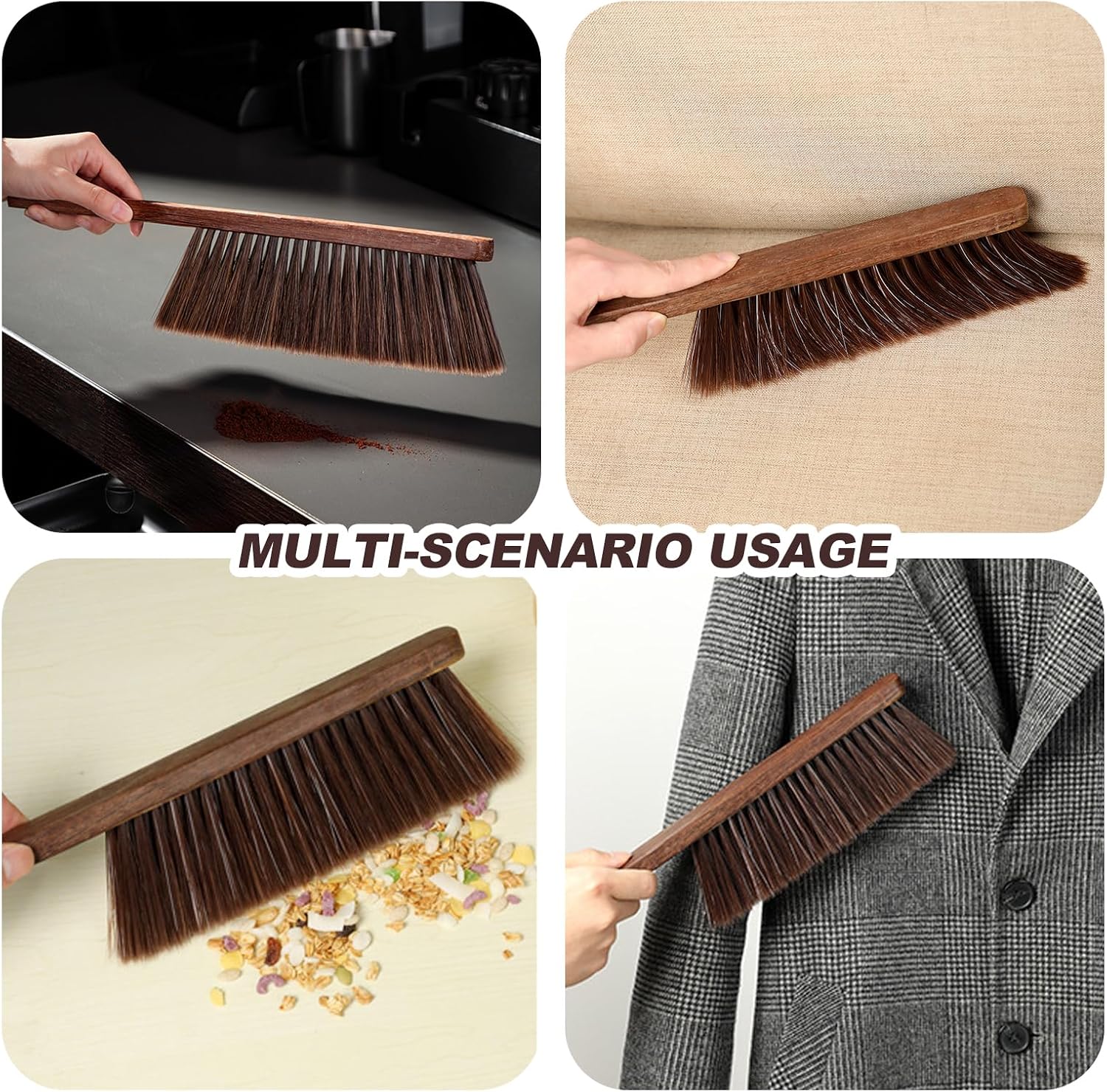 Hand Broom Counter Brush with Wood Handle Soft Bristle Dusting Brush for Furniture Bed Car Sofa Piano Guitar Woodworking Cleaning