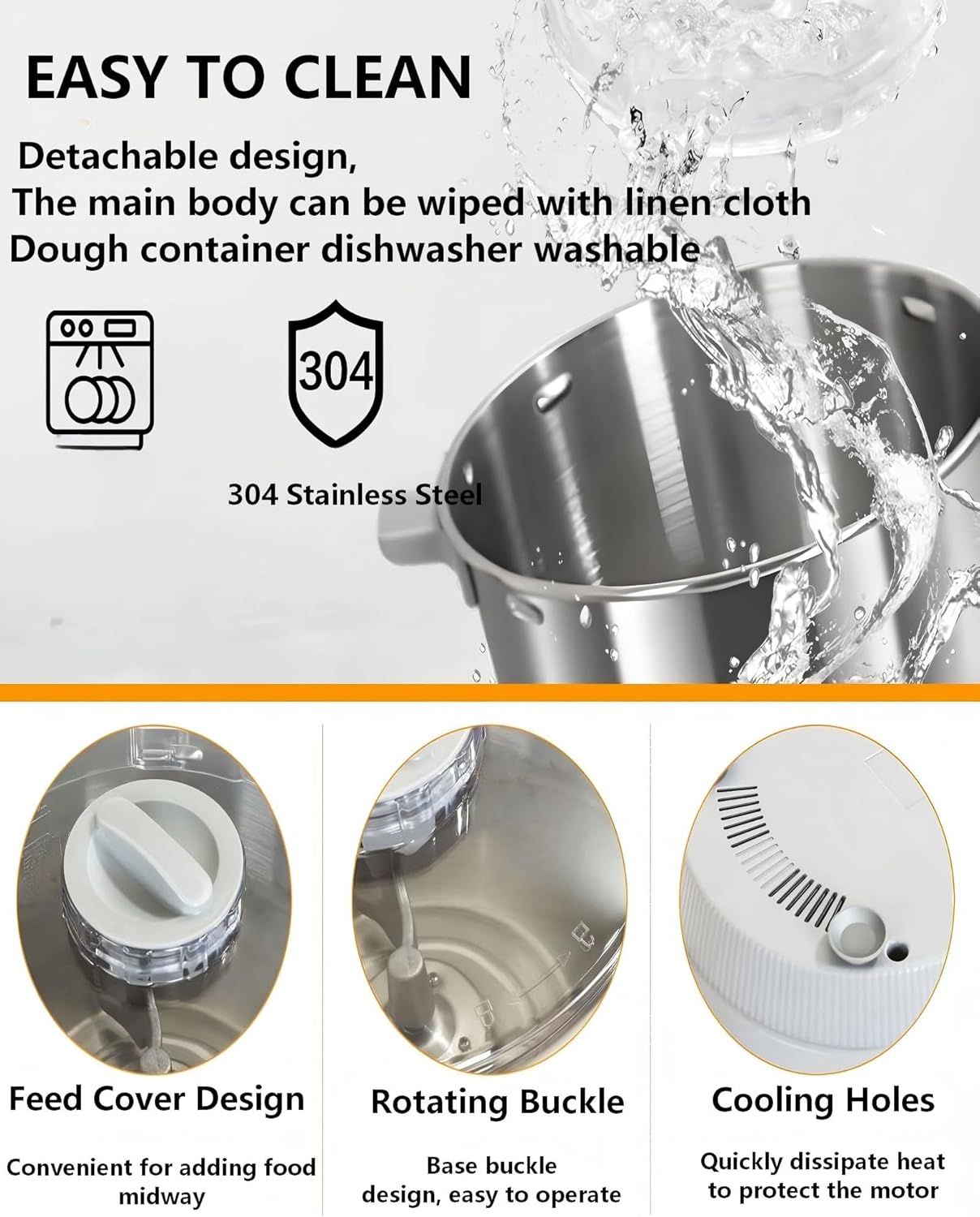 Bread Dough Mixer, Mixer For Pizza Dough, 7-Liter Large Capacity, Household Use,With Fermentation Function, Made Of 304 Stainless Steel Material, Microcomputer Timing