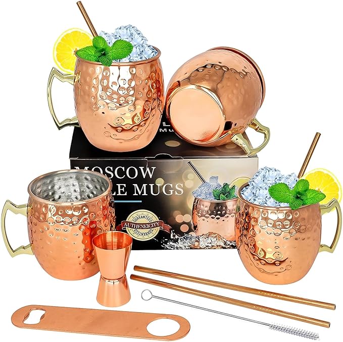 LINALL Moscow Mule Copper Mugs- Set of 4 Copper Plated